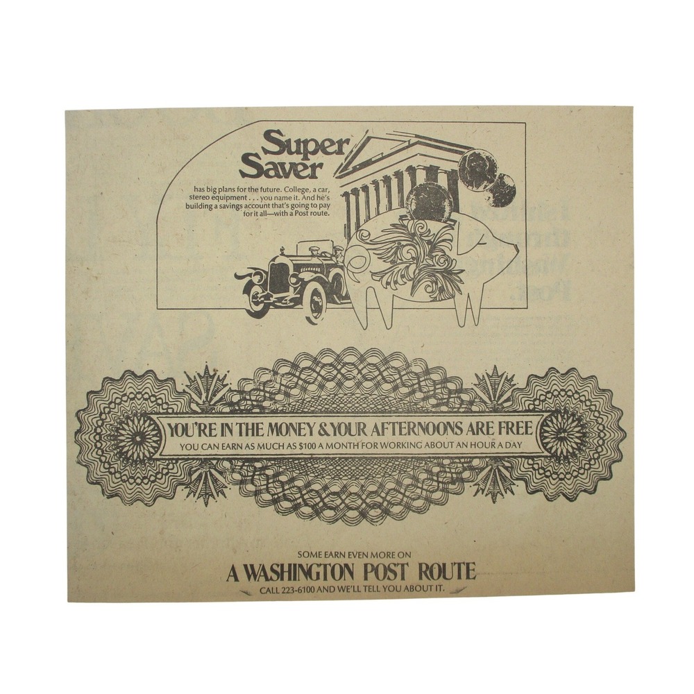 Vintage Washington Post Super Saver Route Advertisement Ephemera Newspaper Promo